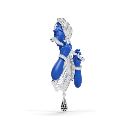 Guru Jewel's The Celestial Blue Krishna Profile Diamond Silver Pendant for Her
