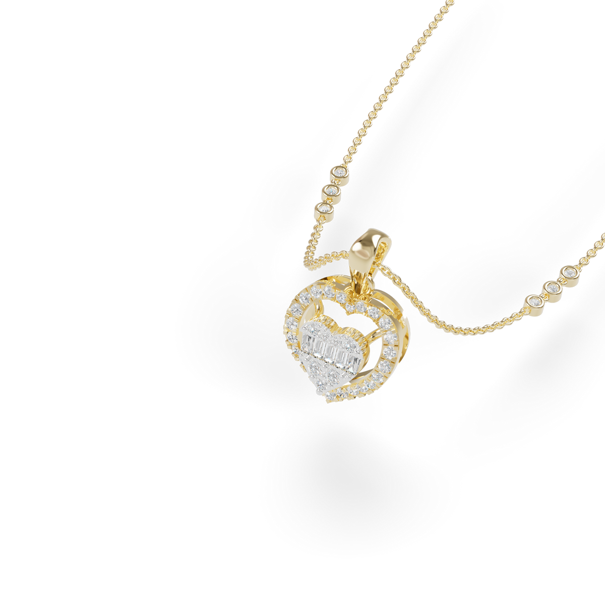 Guru Jewel's Radiant Baguette and Pave Heart Silver Pendant  for Her