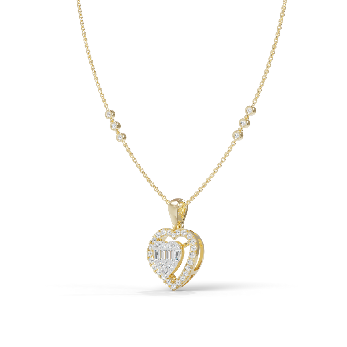 Guru Jewel's Radiant Baguette and Pave Heart Silver Pendant  for Her