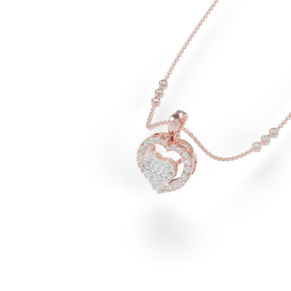 Guru Jewel's Radiant Baguette and Pave Heart Silver Pendant  for Her