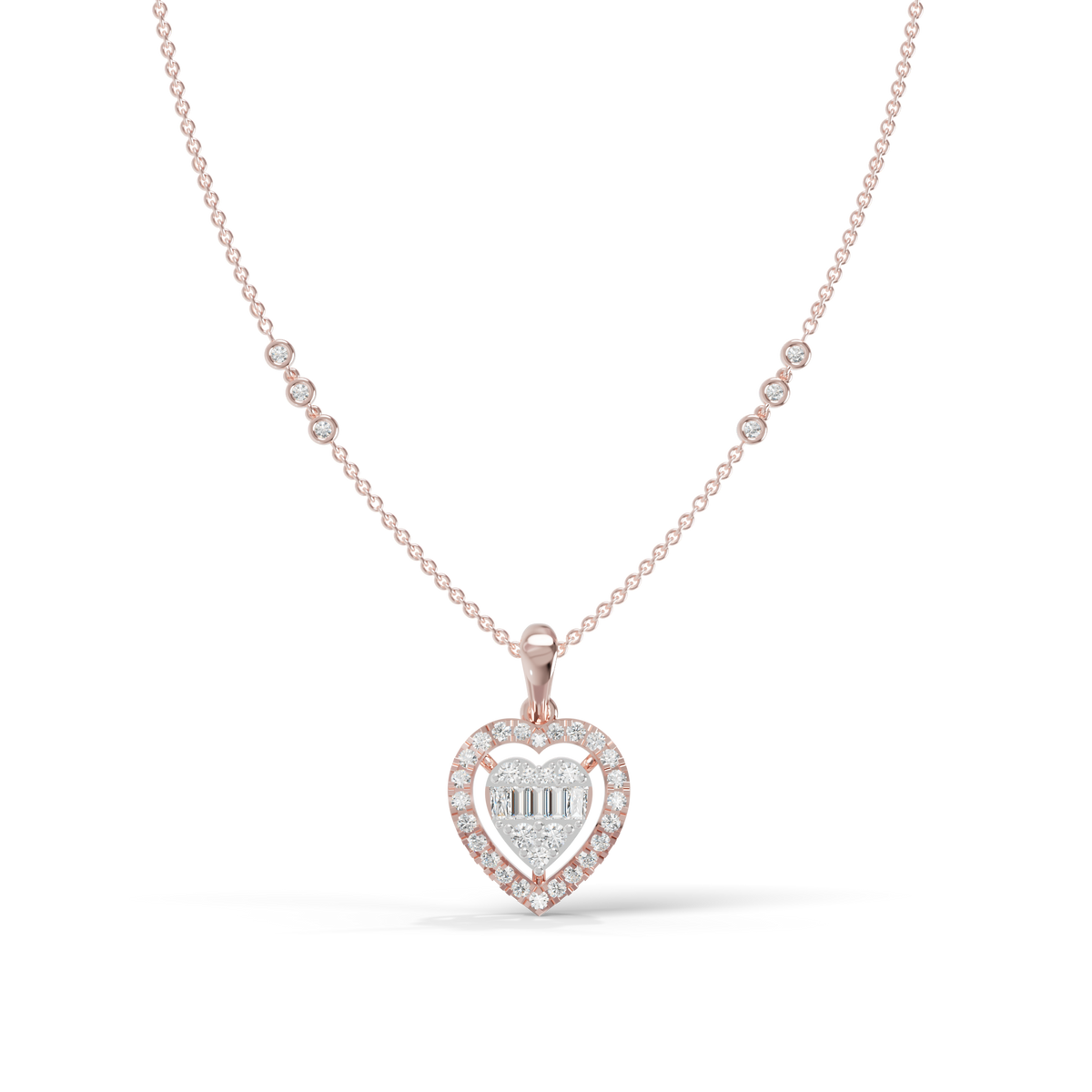 Guru Jewel's Radiant Baguette and Pave Heart Silver Pendant  for Her