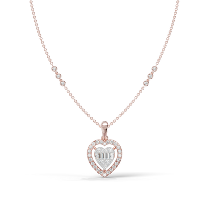 Guru Jewel's Radiant Baguette and Pave Heart Silver Pendant  for Her