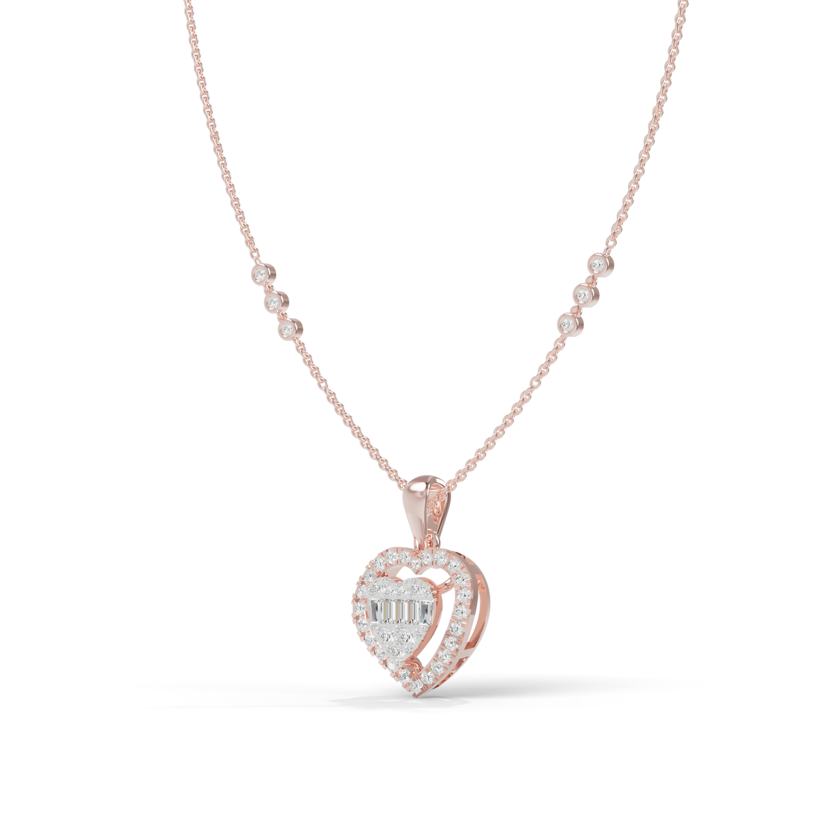 Guru Jewel's Radiant Baguette and Pave Heart Silver Pendant  for Her