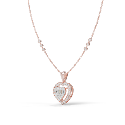 Guru Jewel's Radiant Baguette and Pave Heart Silver Pendant  for Her