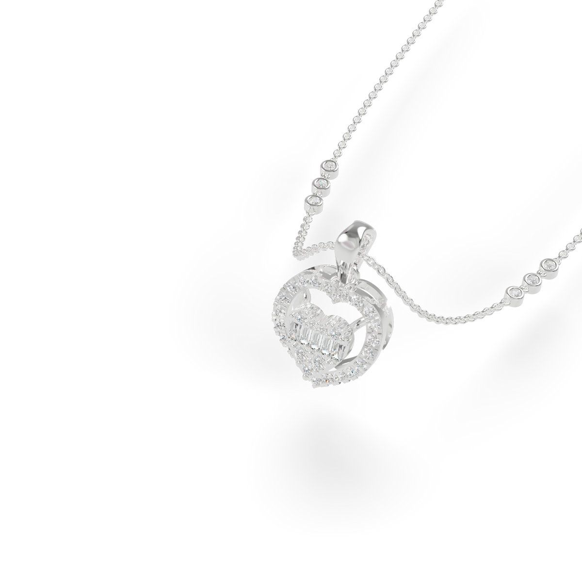 Guru Jewel's Radiant Baguette and Pave Heart Silver Pendant  for Her