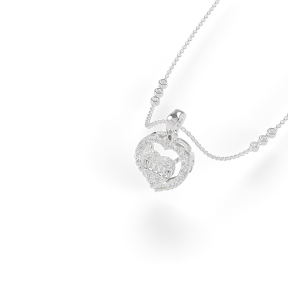 Guru Jewel's Radiant Baguette and Pave Heart Silver Pendant  for Her