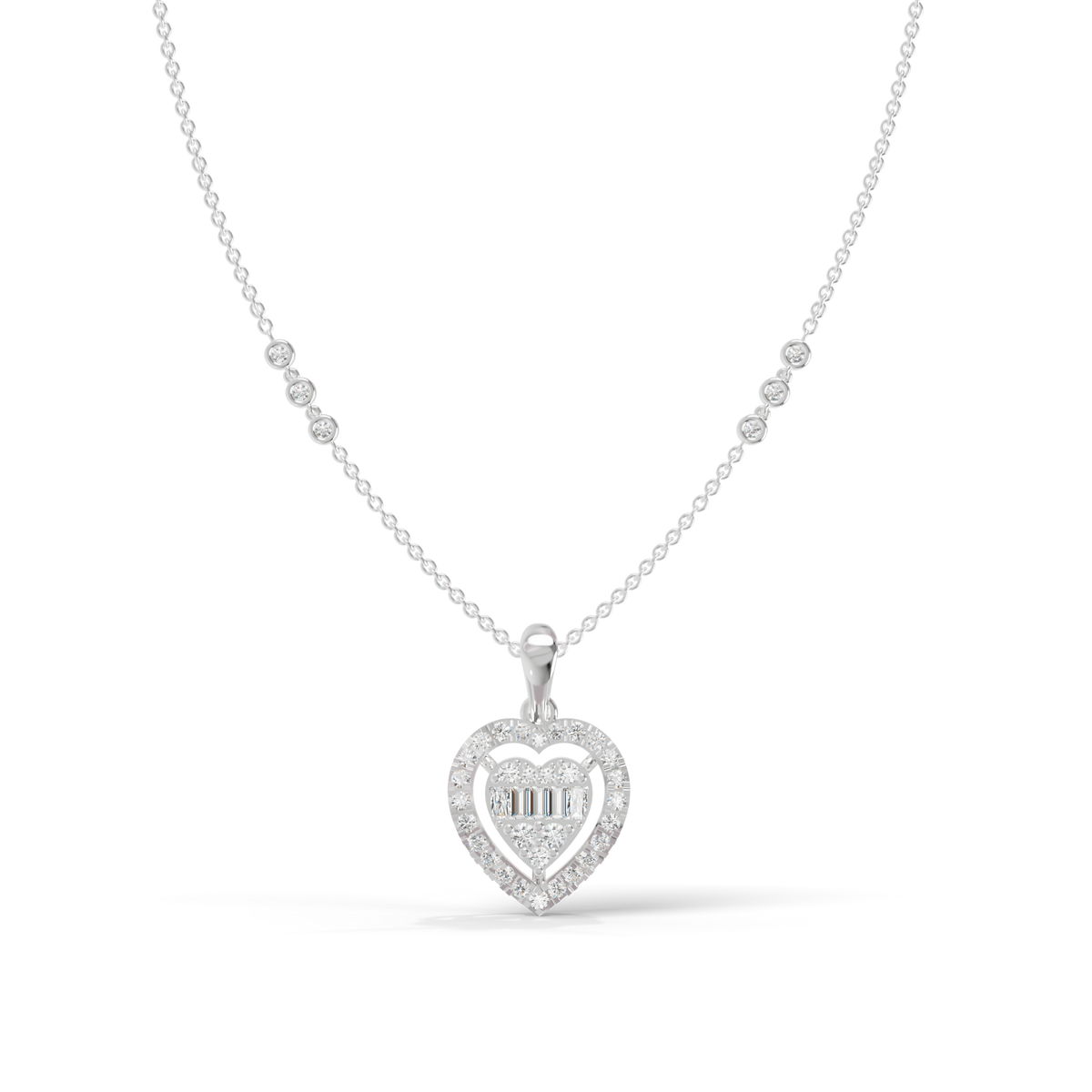 Guru Jewel's Radiant Baguette and Pave Heart Silver Pendant  for Her