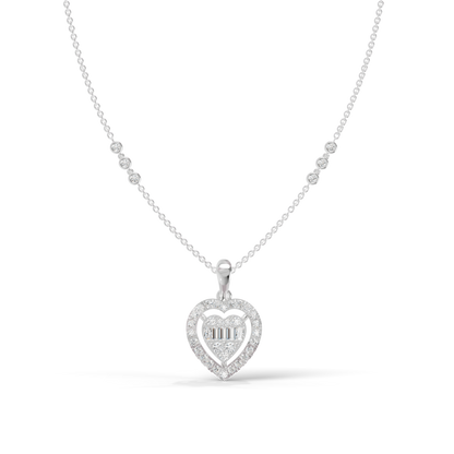 Guru Jewel's Radiant Baguette and Pave Heart Silver Pendant  for Her