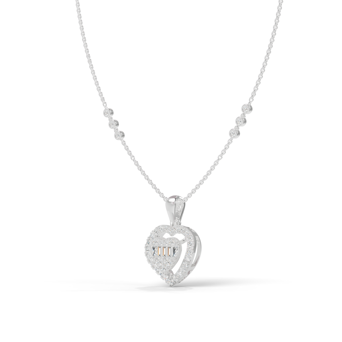 Guru Jewel's Radiant Baguette and Pave Heart Silver Pendant  for Her