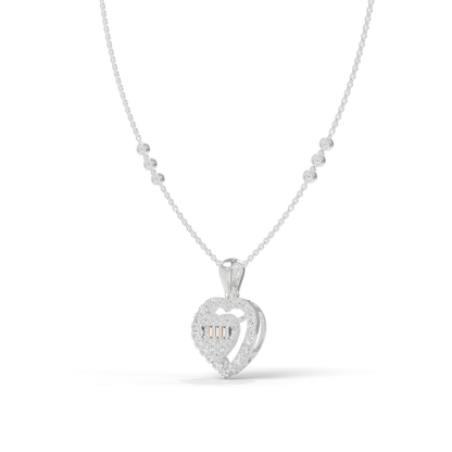 Guru Jewel's Radiant Baguette and Pave Heart Silver Pendant  for Her