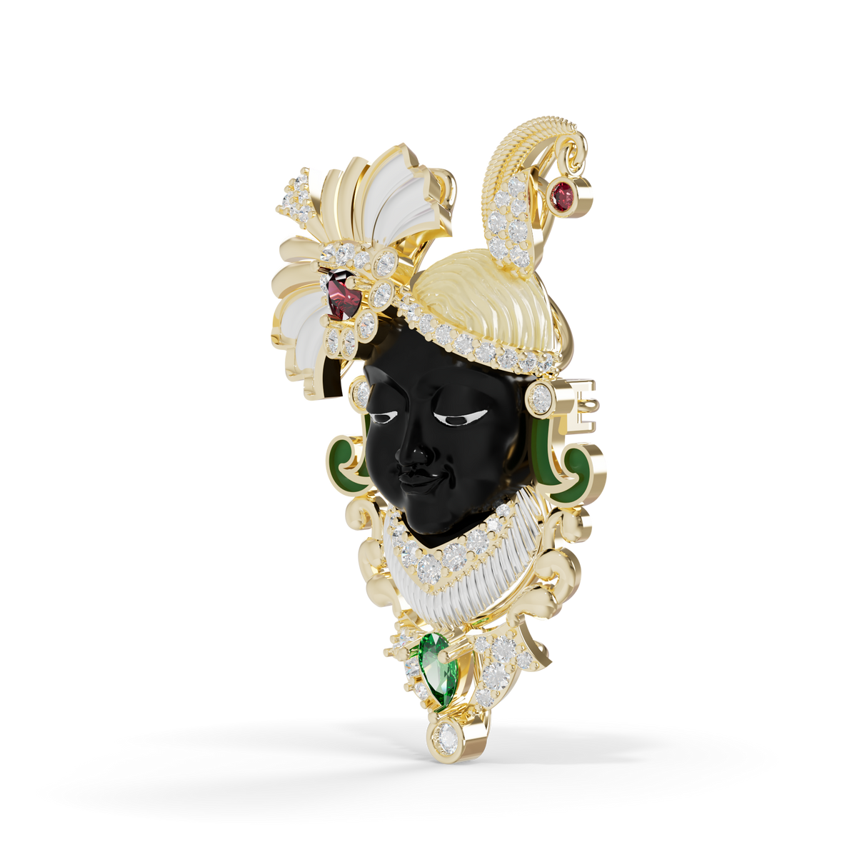 Guru Jewel's Peacock Feather Crown with Sacred Shrinathji Deity Pendant & Brooch for Her