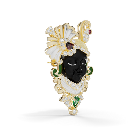 Guru Jewel's Peacock Feather Crown with Sacred Shrinathji Deity Pendant & Brooch for Her