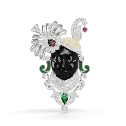 Guru Jewel's Peacock Feather Crown with Sacred Shrinathji Deity Pendant & Brooch for Her