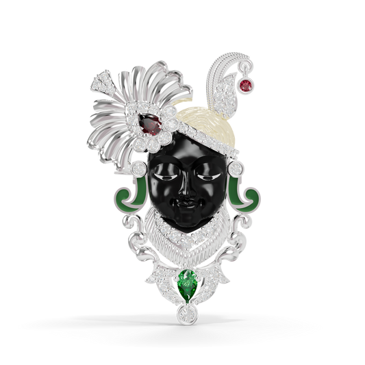 Guru Jewel's Peacock Feather Crown with Sacred Shrinathji Deity Pendant & Brooch for Her