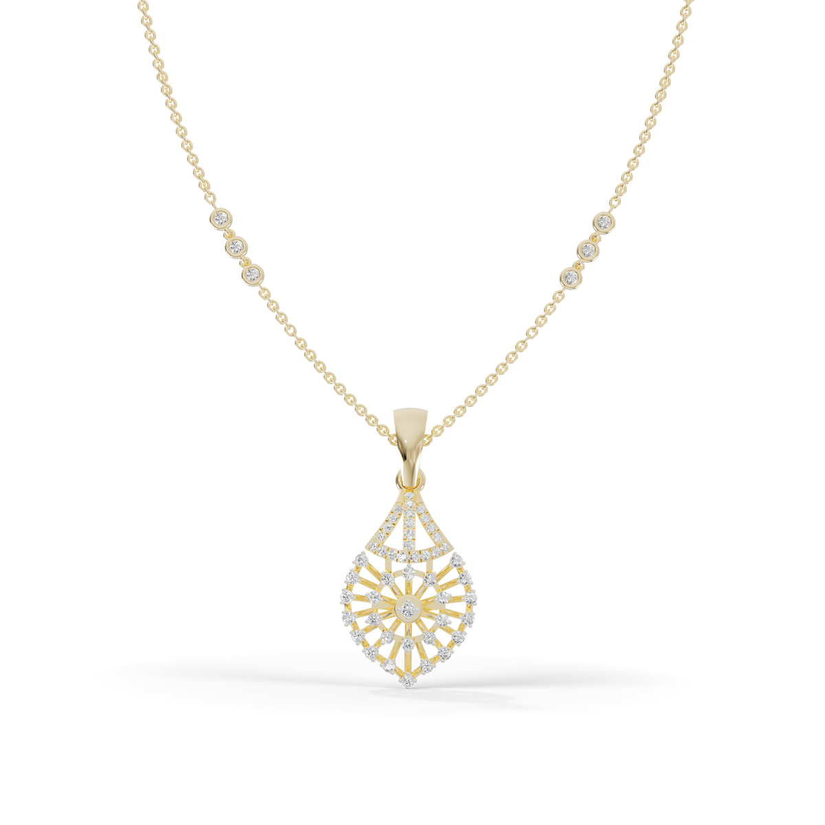 Guru Jewel's Diamond-Studded Teardrop Floral Pendant Necklace for Her