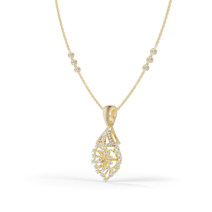 Guru Jewel's Diamond-Studded Teardrop Floral Pendant Necklace for Her