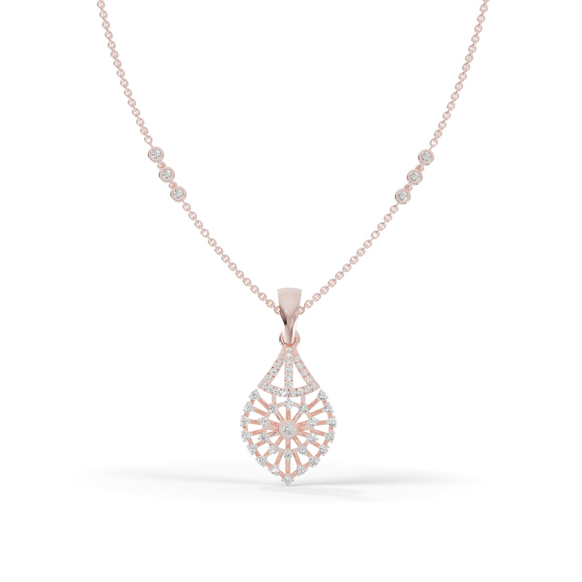 Guru Jewel's Diamond-Studded Teardrop Floral Pendant Necklace for Her