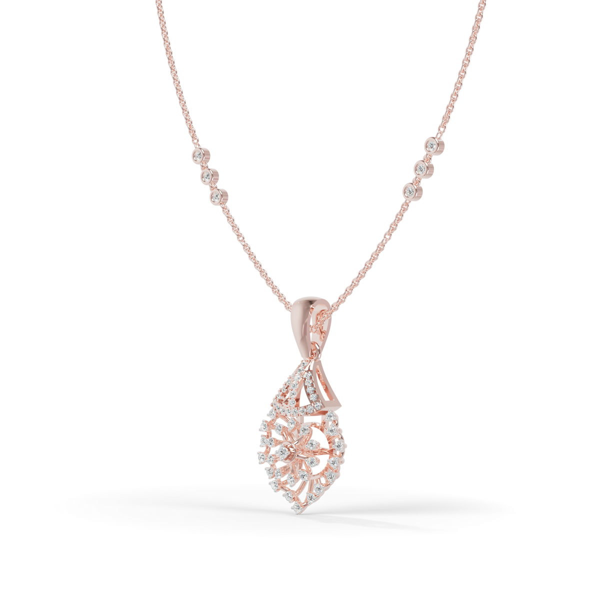 Guru Jewel's Diamond-Studded Teardrop Floral Pendant Necklace for Her