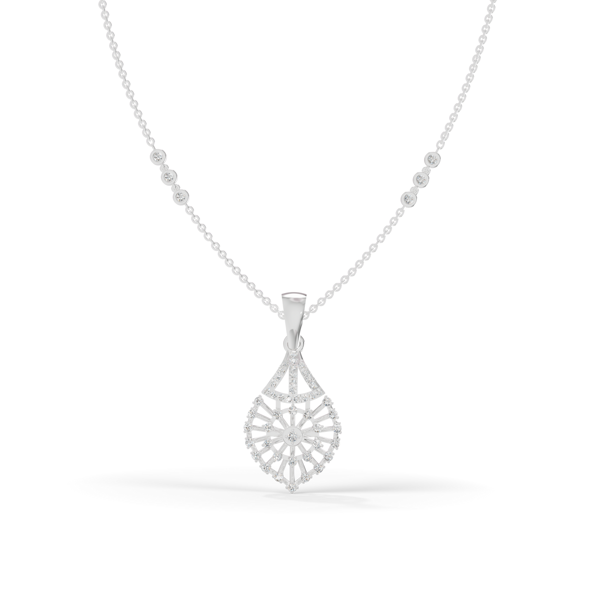Guru Jewel's Diamond-Studded Teardrop Floral Pendant Necklace for Her