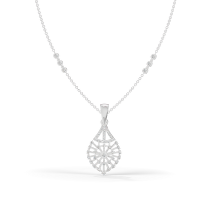 Guru Jewel's Diamond-Studded Teardrop Floral Pendant Necklace for Her