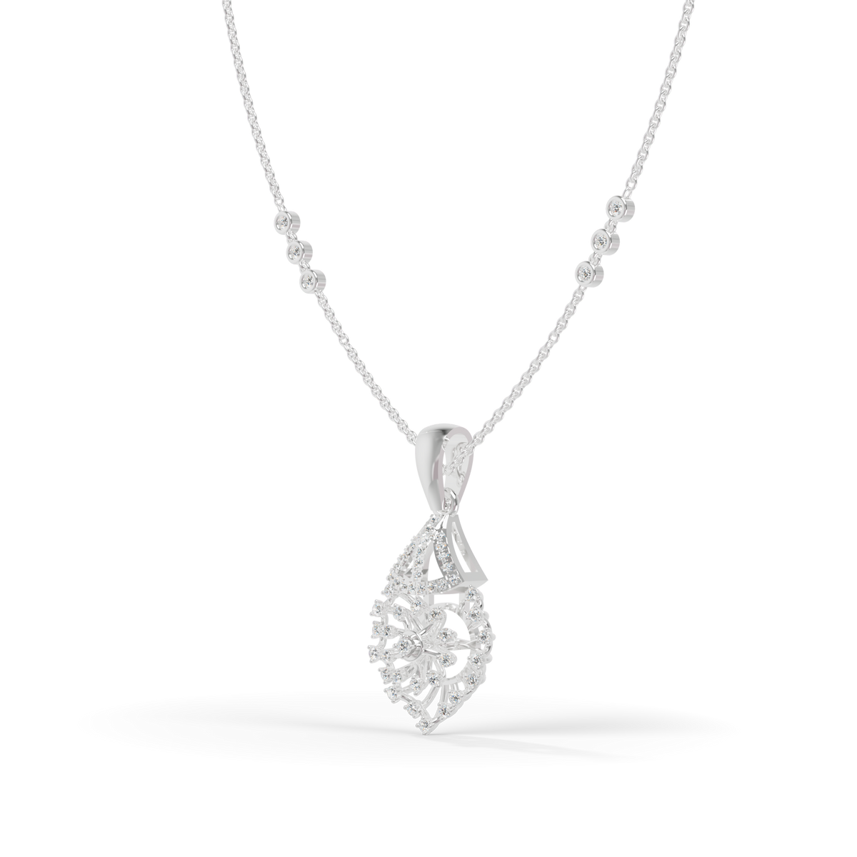 Guru Jewel's Diamond-Studded Teardrop Floral Pendant Necklace for Her
