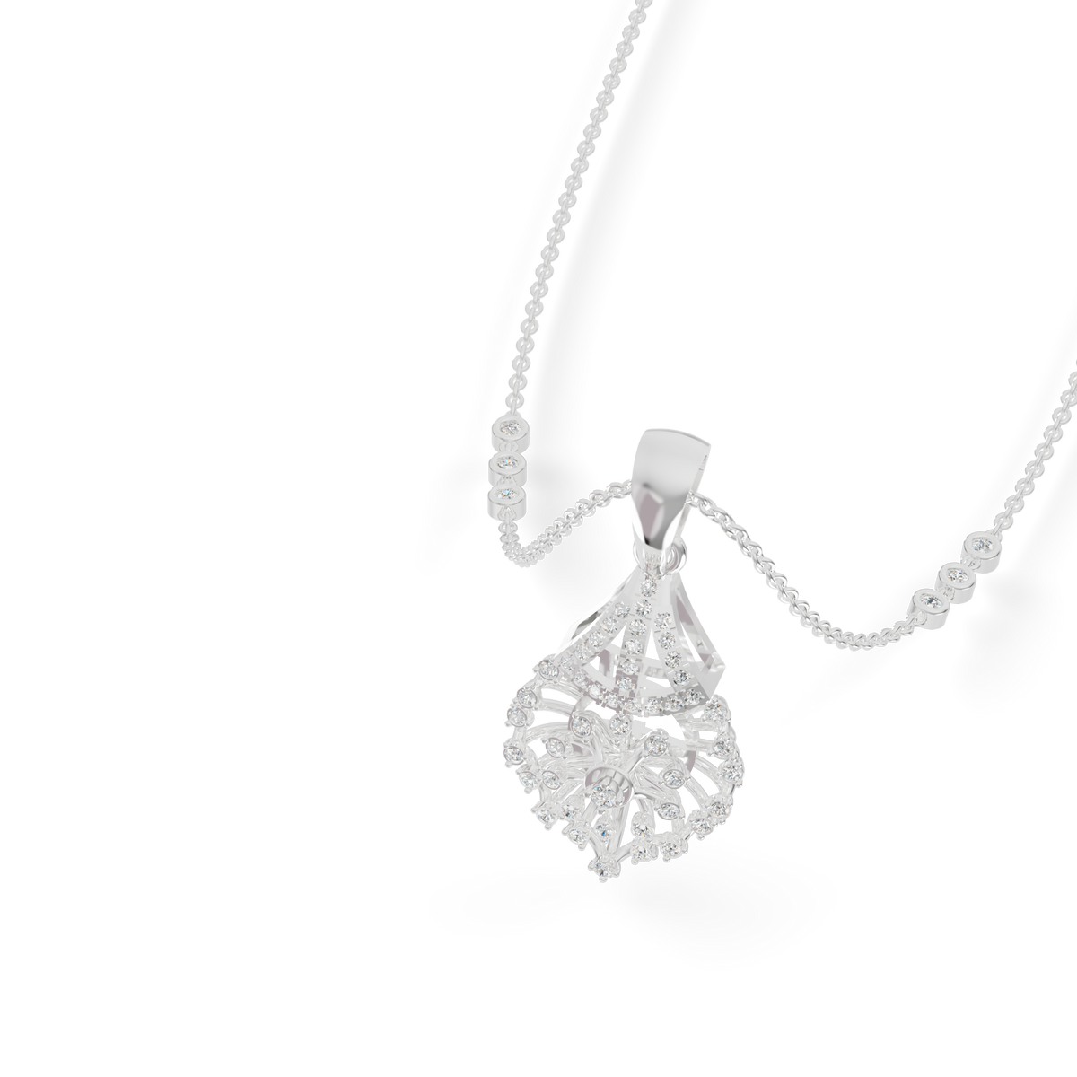 Guru Jewel's Diamond-Studded Teardrop Floral Pendant Necklace for Her
