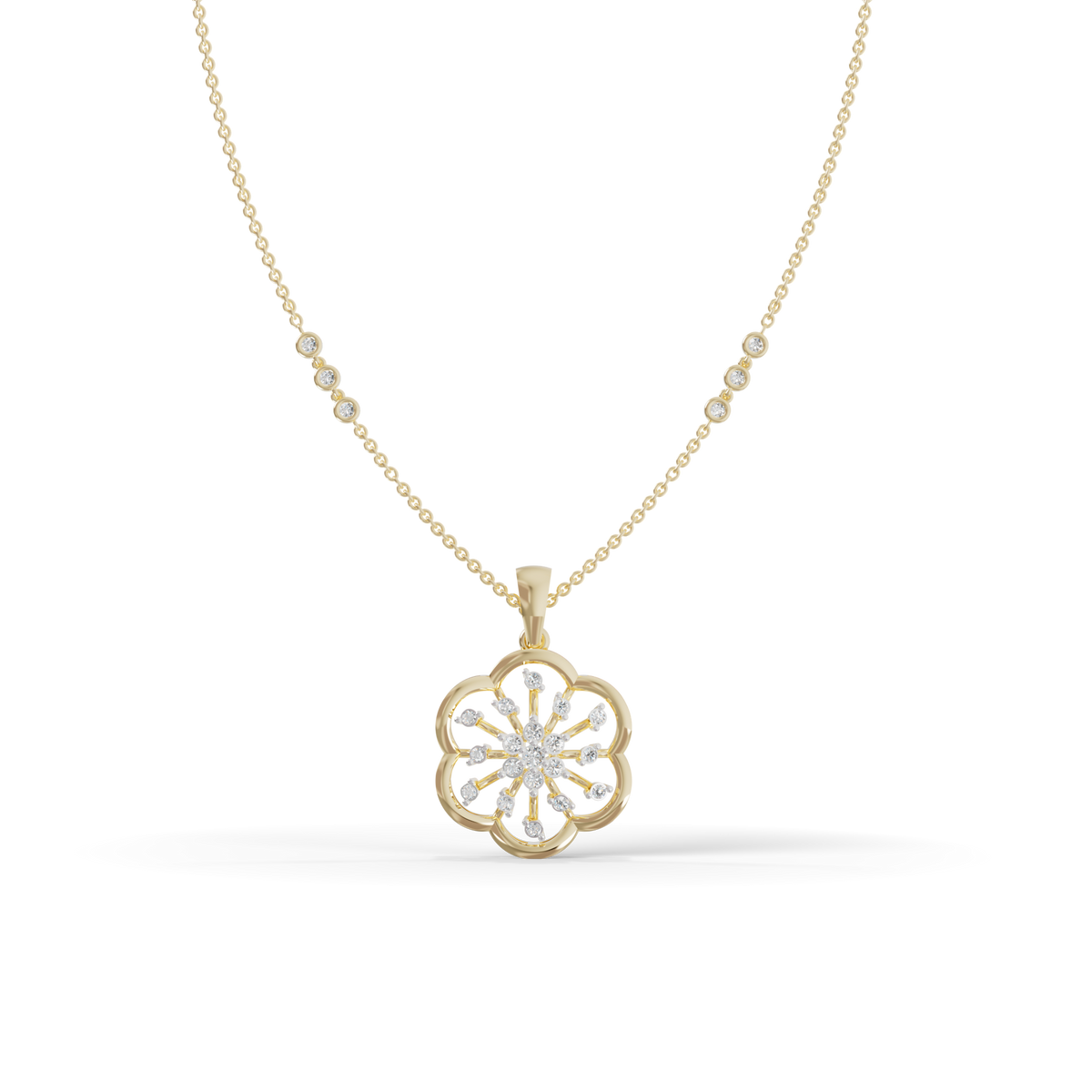 Guru Jewel's Sparkling Stones with Delicate Flower Petal Silver Pendant for Her