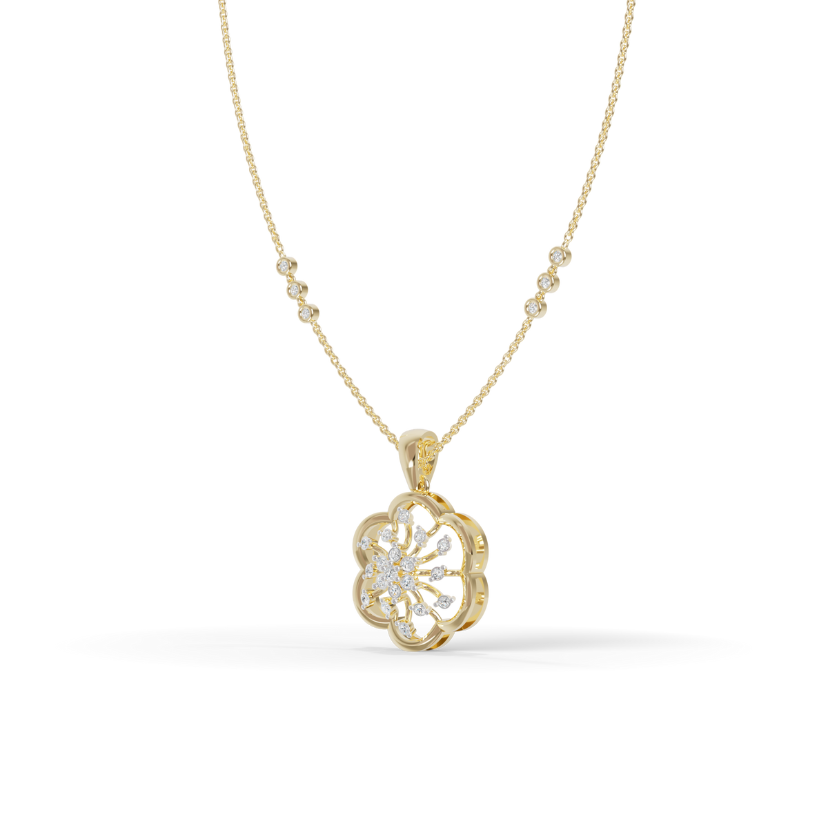 Guru Jewel's Sparkling Stones with Delicate Flower Petal Silver Pendant for Her