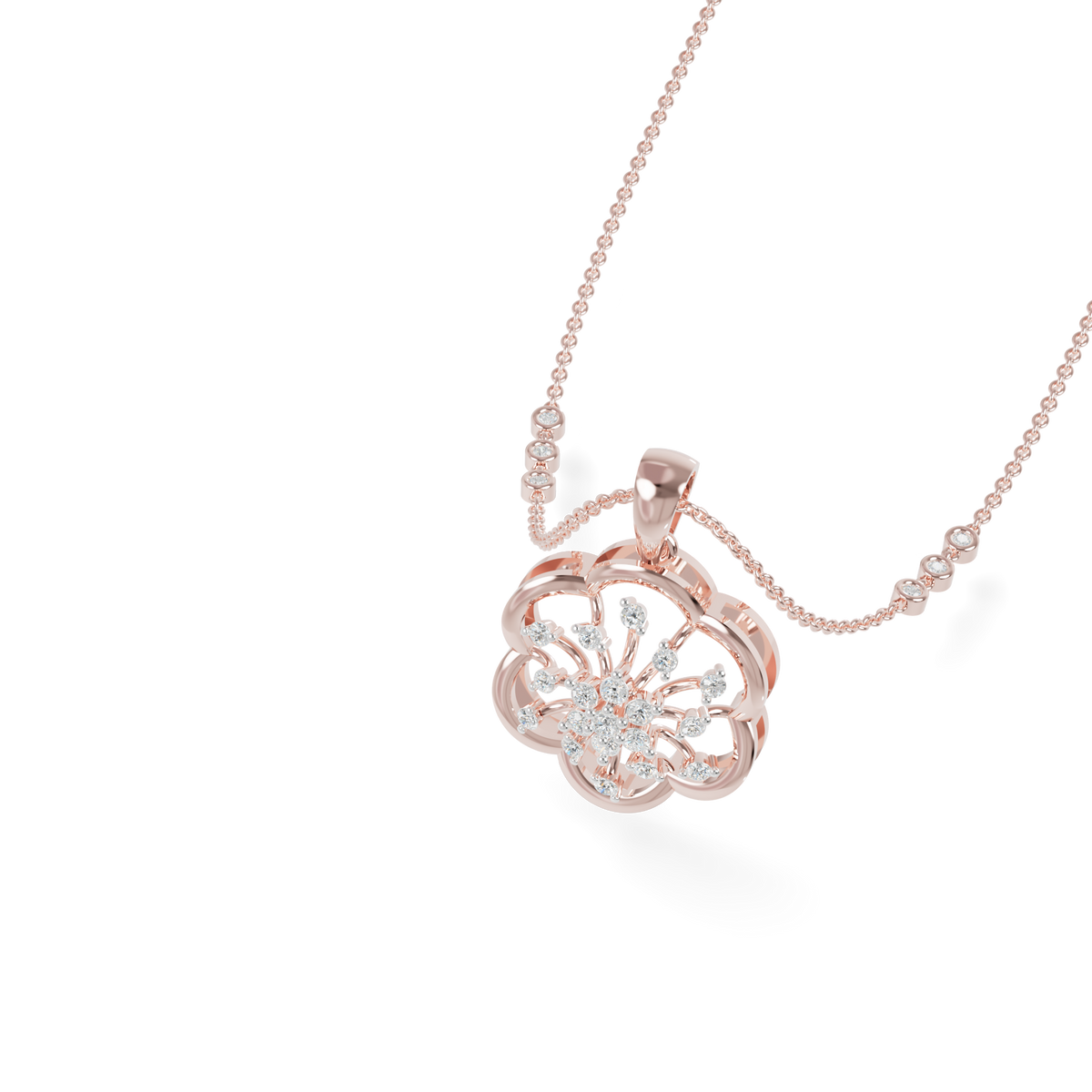 Guru Jewel's Sparkling Stones with Delicate Flower Petal Silver Pendant for Her