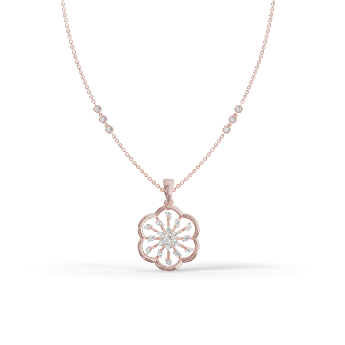 Guru Jewel's Sparkling Stones with Delicate Flower Petal Silver Pendant for Her