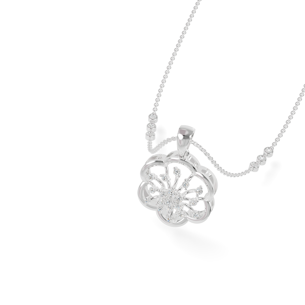 Guru Jewel's Sparkling Stones with Delicate Flower Petal Silver Pendant for Her