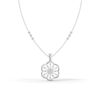 Guru Jewel's Sparkling Stones with Delicate Flower Petal Silver Pendant for Her