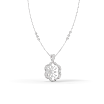 Guru Jewel's Sparkling Stones with Delicate Flower Petal Silver Pendant for Her