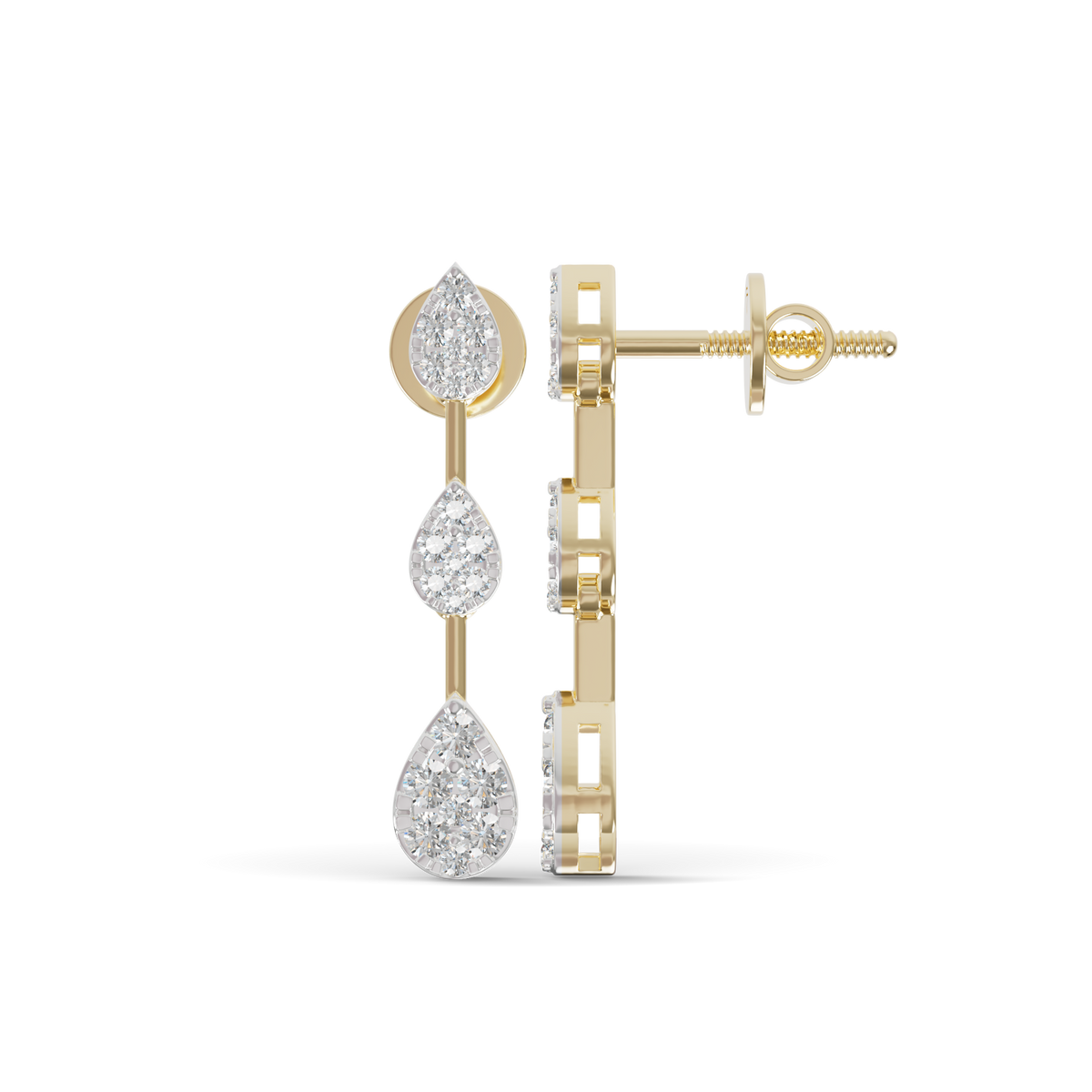 Guru Jewel's Radiant Triple-Tier Pear Pave Drop Earrings for Her