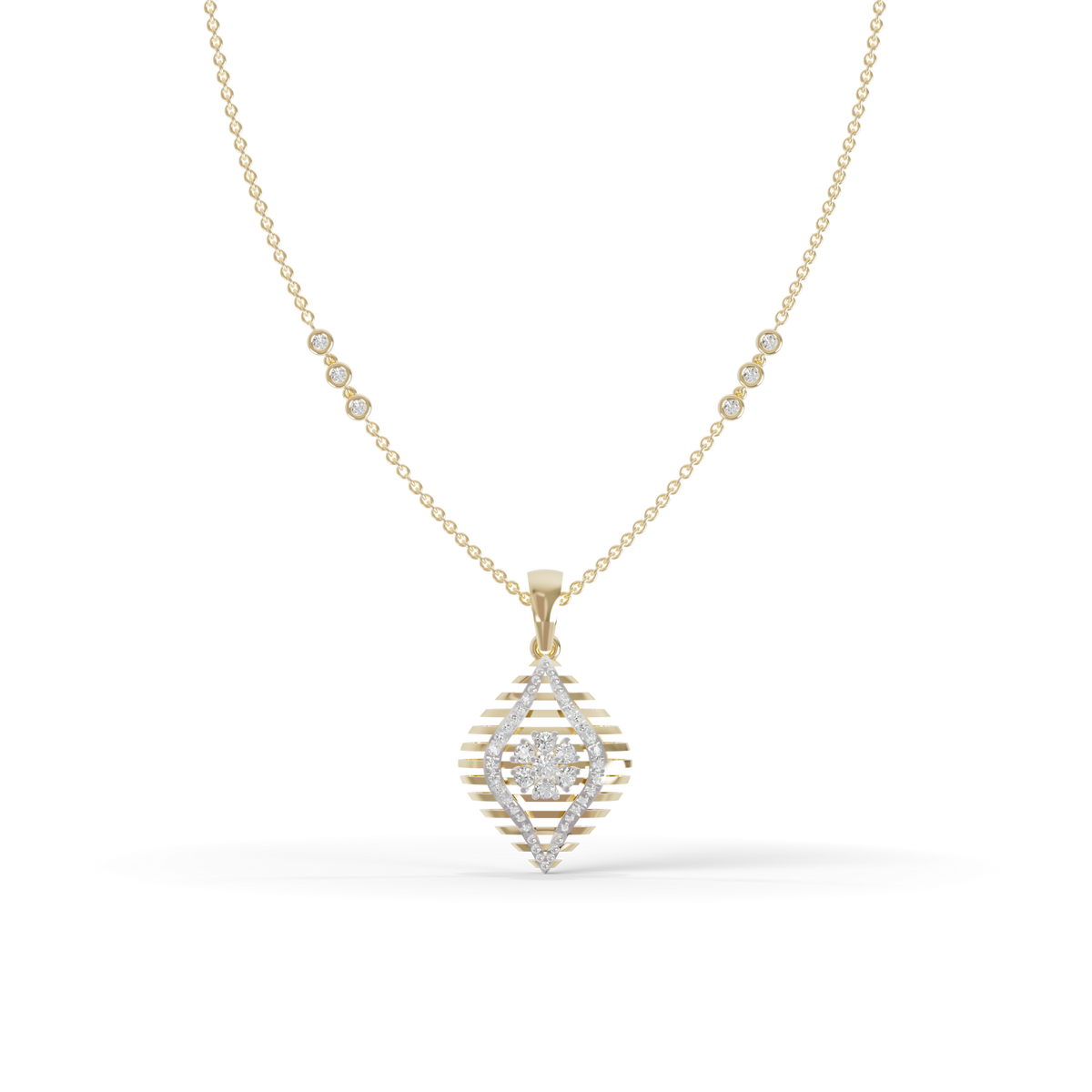 Guru Jewel's Radiant Slatted Diamond-Motif Pave Silver Pendant  for Her