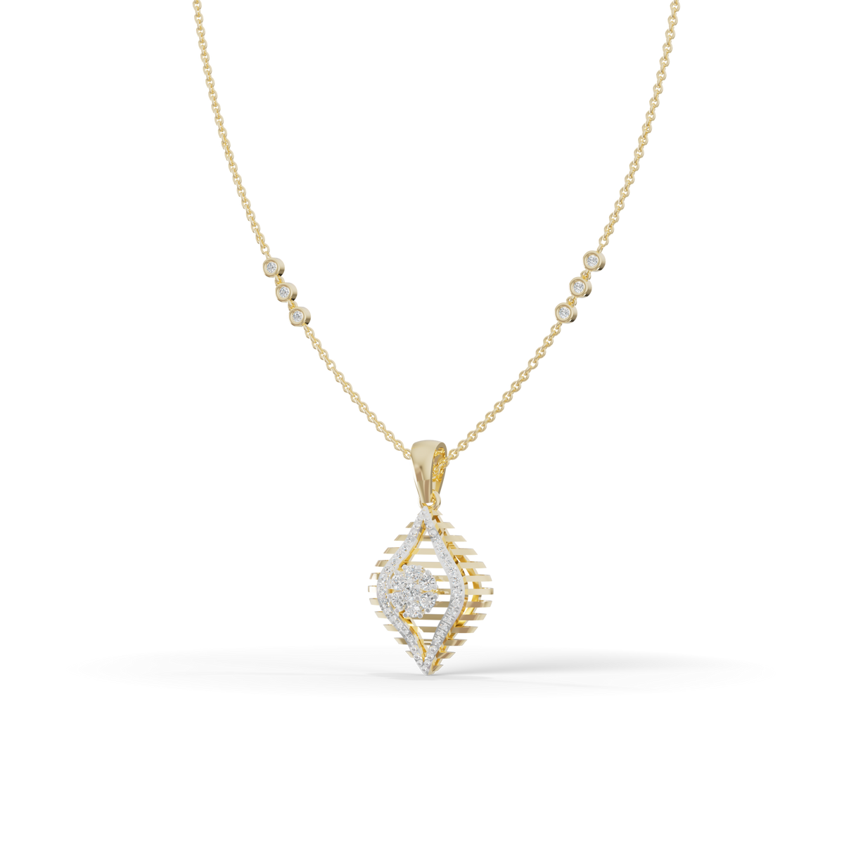 Guru Jewel's Radiant Slatted Diamond-Motif Pave Silver Pendant  for Her