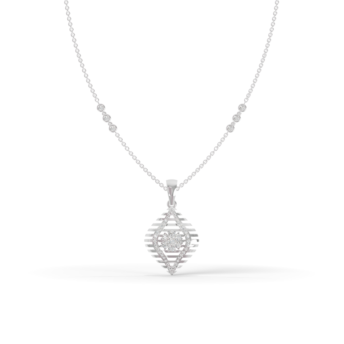 Guru Jewel's Radiant Slatted Diamond-Motif Pave Silver Pendant  for Her