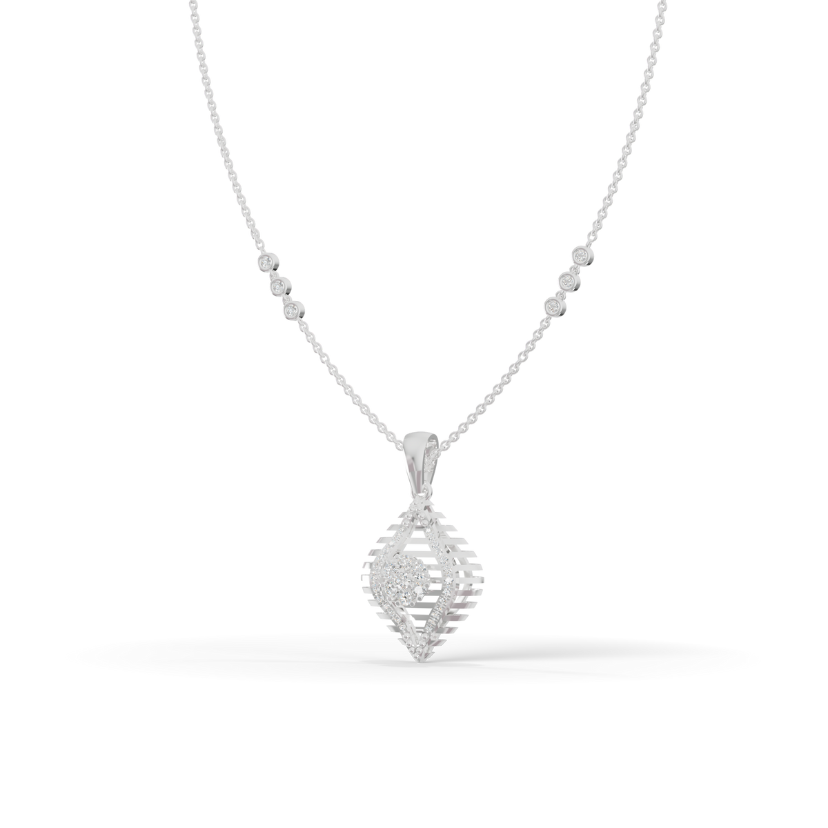 Guru Jewel's Radiant Slatted Diamond-Motif Pave Silver Pendant  for Her