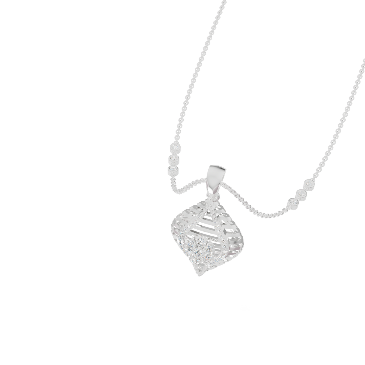 Guru Jewel's Radiant Slatted Diamond-Motif Pave Silver Pendant  for Her