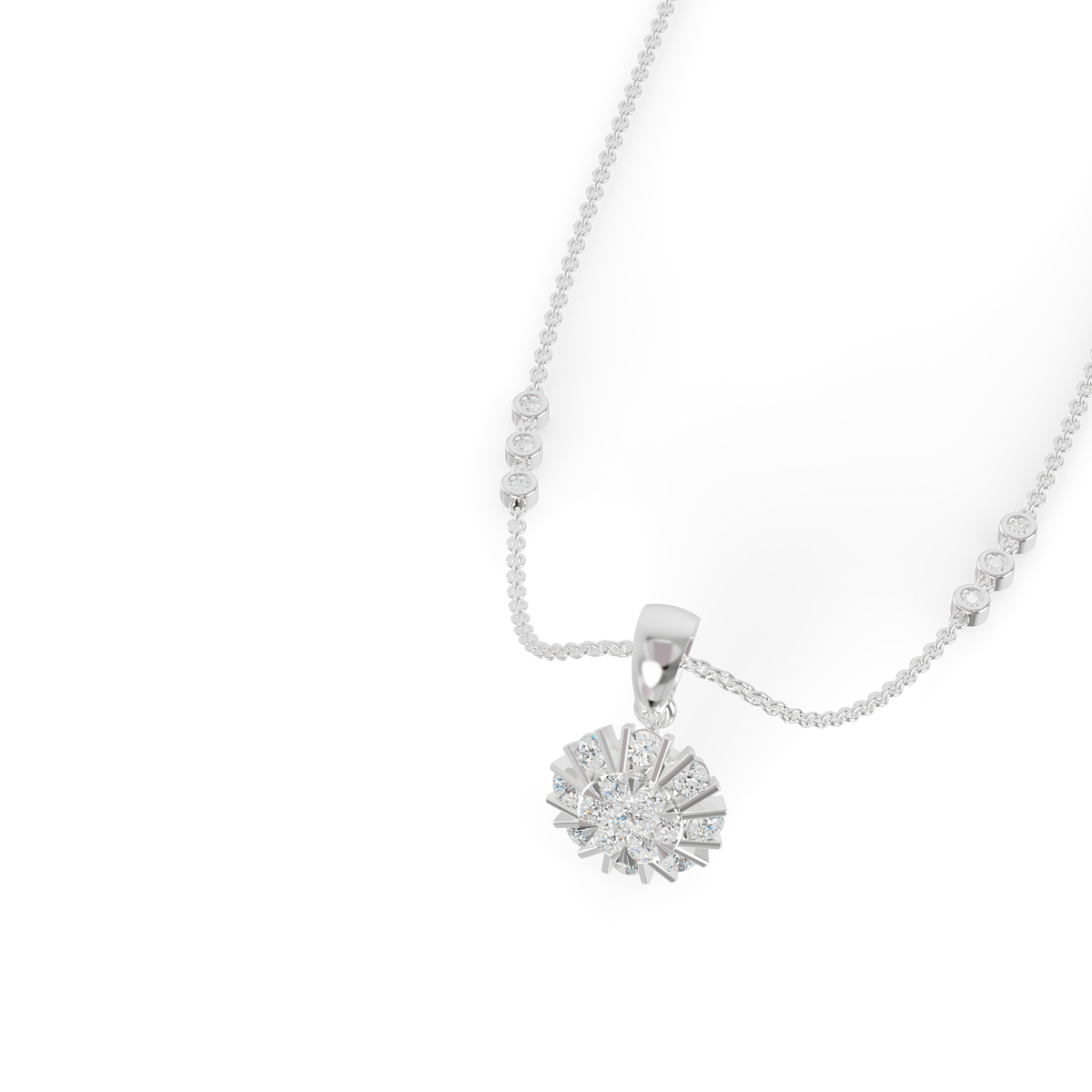 Guru Jewel's Charming Silver Burst Pendant with Dazzling Diamond Simulants for Her