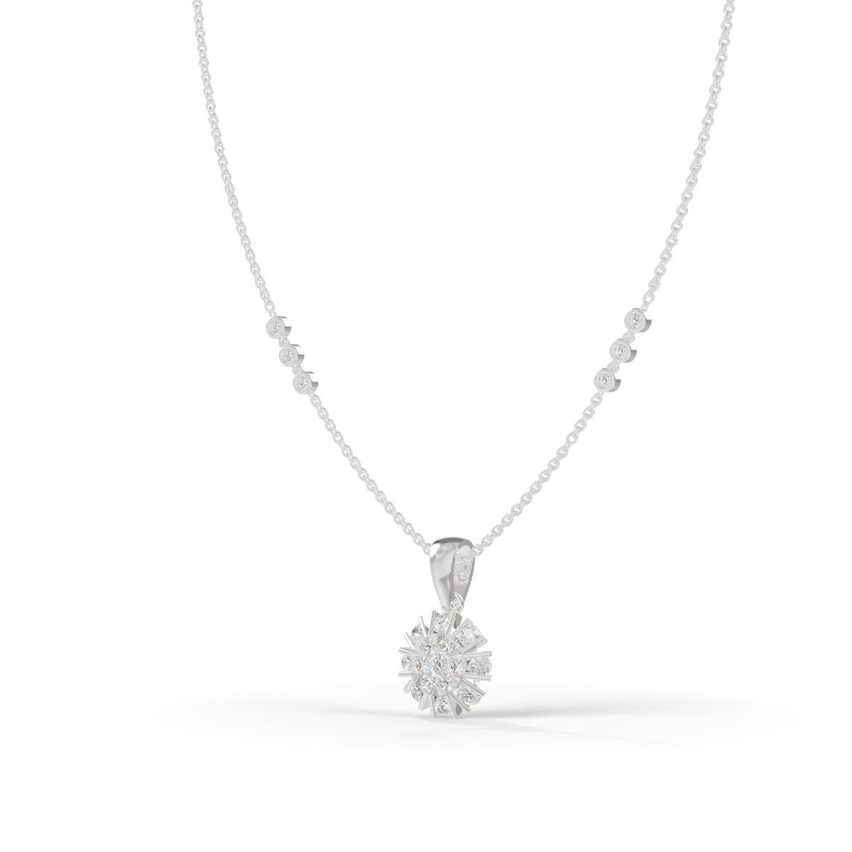 Guru Jewel's Charming Silver Burst Pendant with Dazzling Diamond Simulants for Her