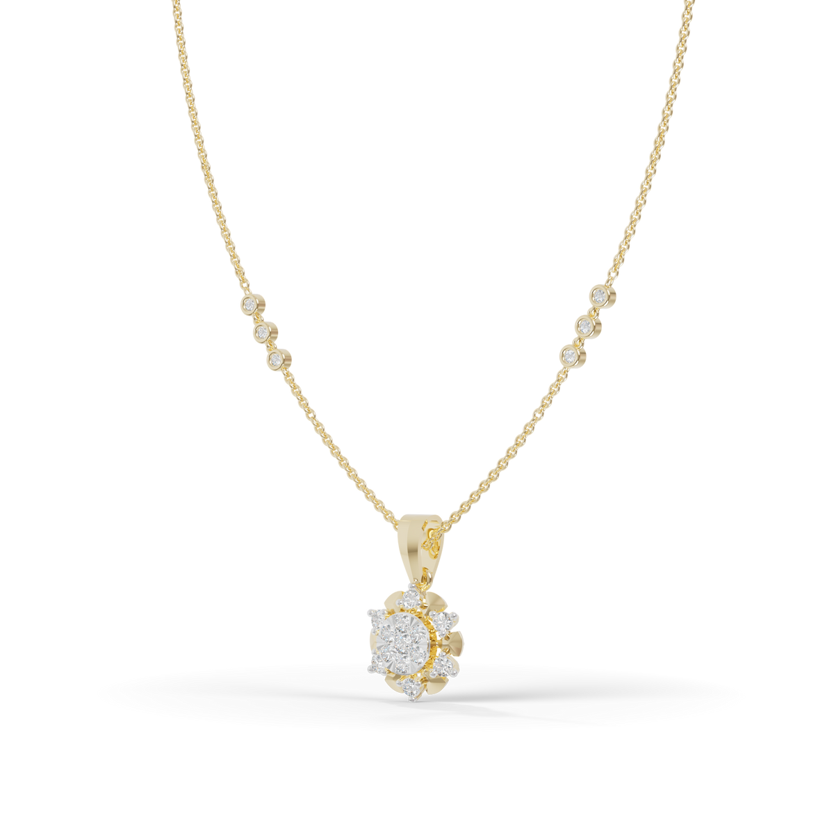 Guru Jewel's Delicate Station Chain Links with Dazzling Crystal Blossom Silver Pendant for Her