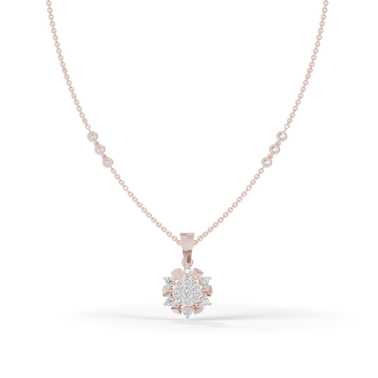Guru Jewel's Delicate Station Chain Links with Dazzling Crystal Blossom Silver Pendant for Her