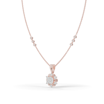 Guru Jewel's Delicate Station Chain Links with Dazzling Crystal Blossom Silver Pendant for Her