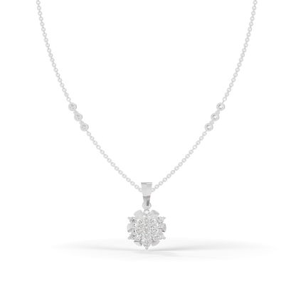 Guru Jewel's Delicate Station Chain Links with Dazzling Crystal Blossom Silver Pendant for Her