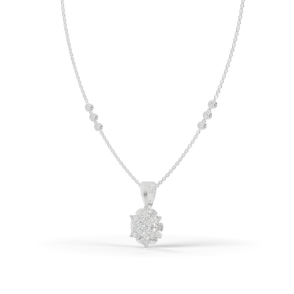 Guru Jewel's Delicate Station Chain Links with Dazzling Crystal Blossom Silver Pendant for Her