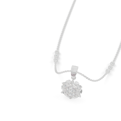 Guru Jewel's Delicate Station Chain Links with Dazzling Crystal Blossom Silver Pendant for Her