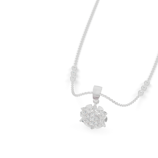 Guru Jewel's Delicate Station Chain Links with Dazzling Crystal Blossom Silver Pendant for Her