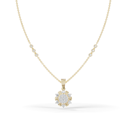 Guru Jewel's Delicate Station Chain Links with Dazzling Crystal Blossom Silver Pendant for Her