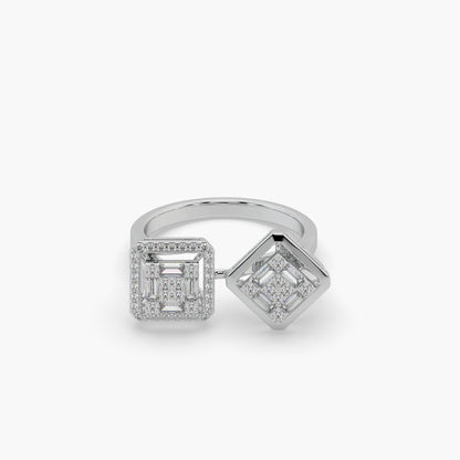 Guru Jewel's Round And Bugget Diamond Studded Silver Ring For Her